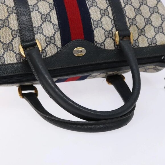 GUCCI GG Supreme Sherry Line Boston Bag PVC Navy Red gold Auth 138290 - Picture 8 of 16